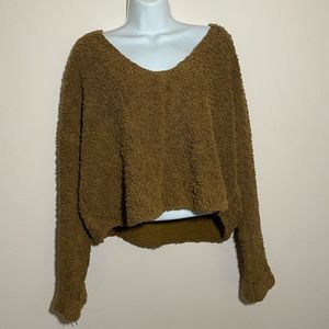 Free People Brown Oversized Crop Popcorn Sweater
